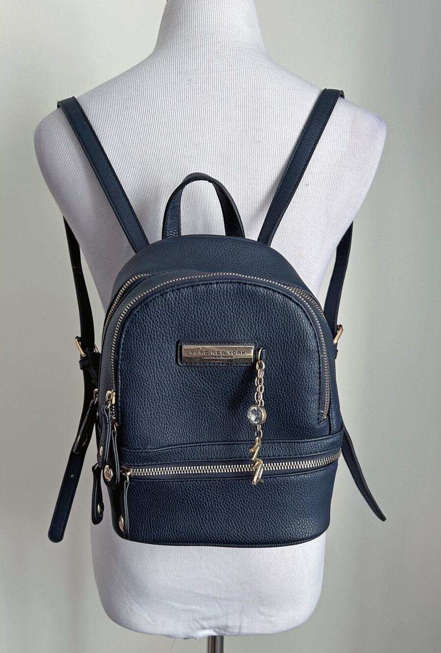 NEW! Marc New York Andrew Marc Navy Blue Leather Mini Backpack with Charms